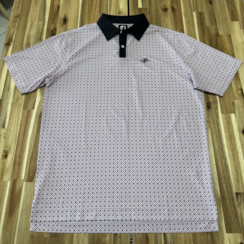 Footjoy Polo Shirt Mens M Polka Dot Lisle Print Performance Golf Stretch FJ